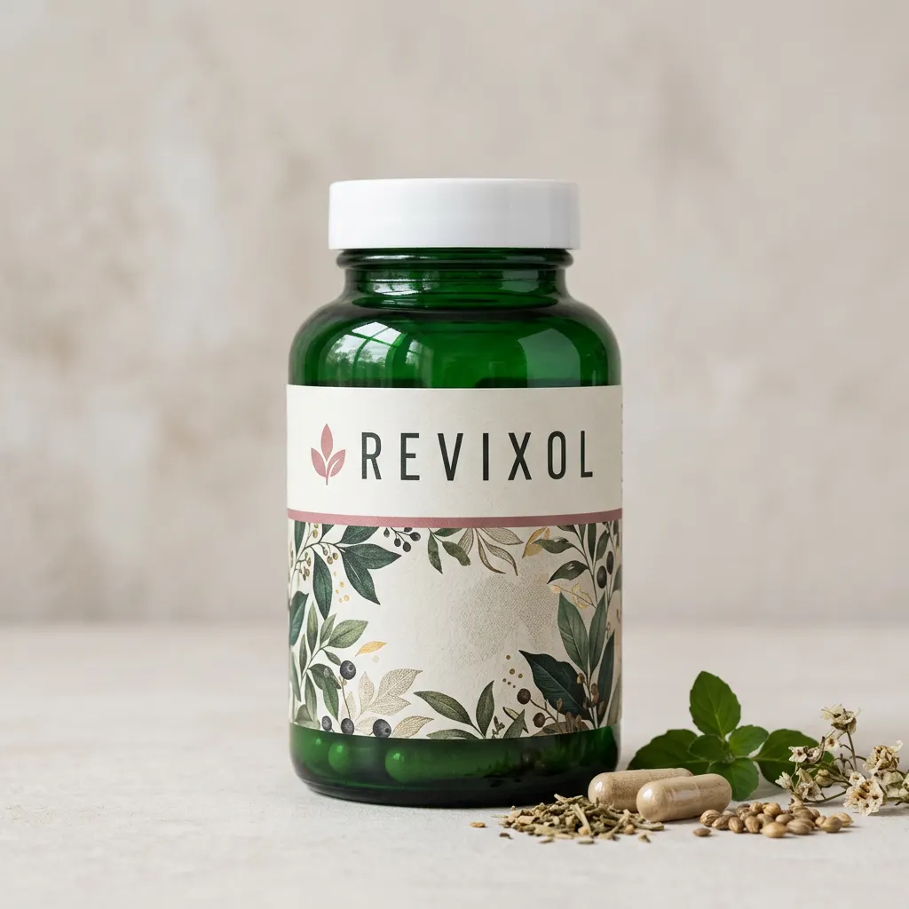Revixol kosttillskott brun burk med orange etikett, 30 kapslar